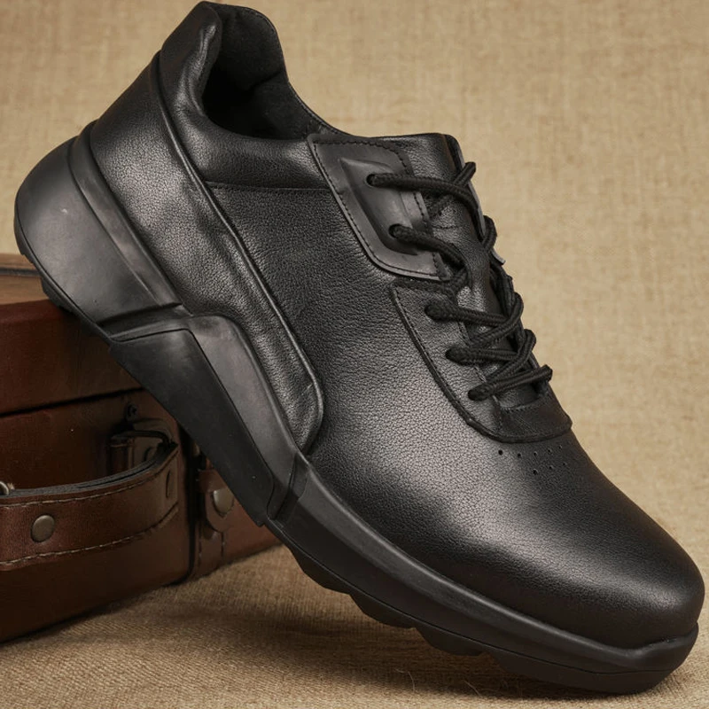 Genuine Leather Shoes Men Leisure Original Cowhide Sneakers Elegant Business Luxury Brands Thick Sole Wide Head Boss Party