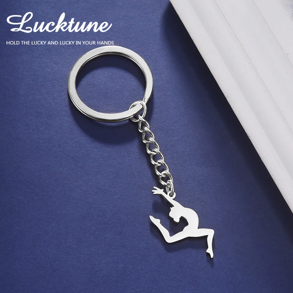 Lucktune Rhythmic Gymnast Keychain Stainless Steel Sport Gymnastic Dance Girl Pendant Car Key Chain for Women 2024 Jewelry Gift