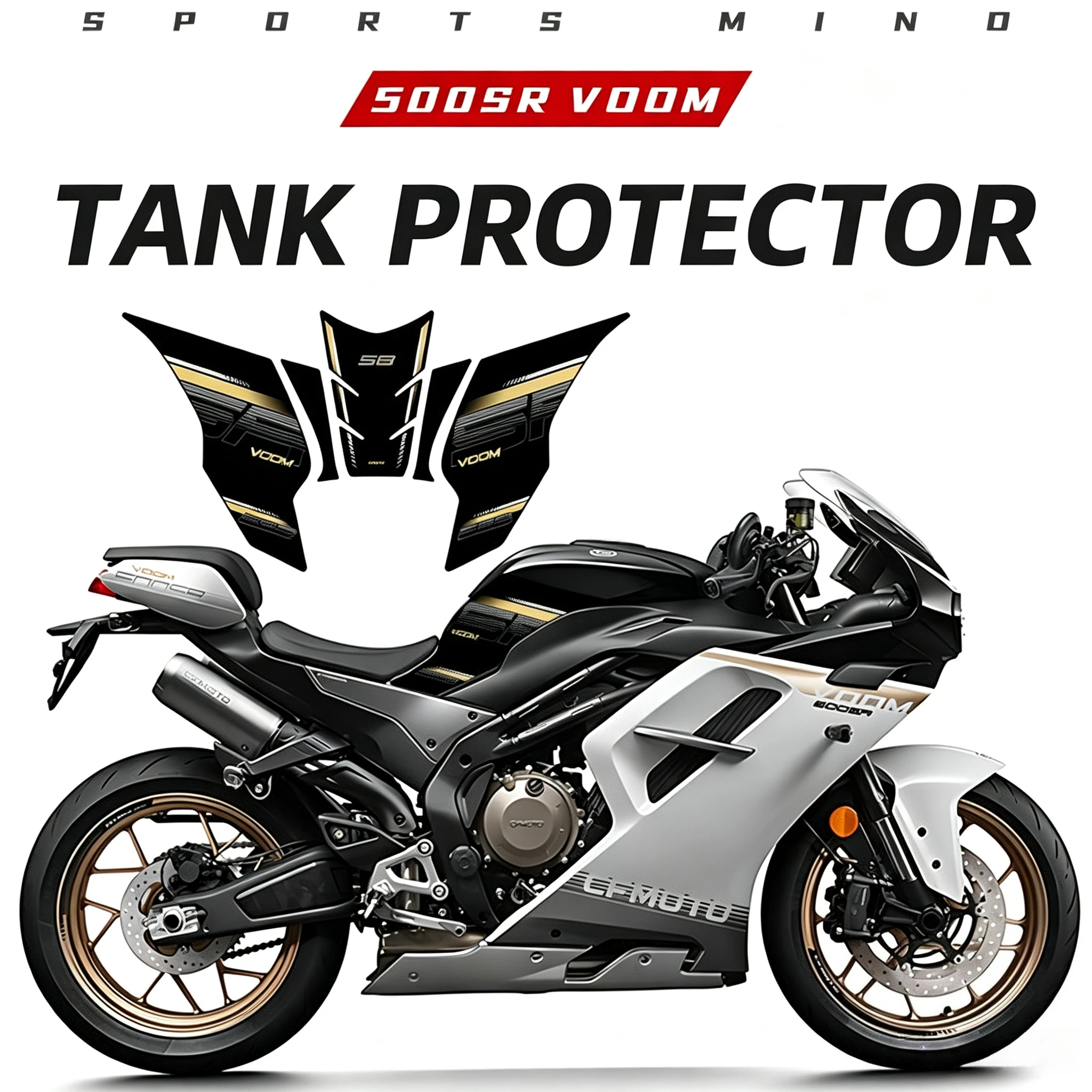 For 2024 CFMOTO 500SR Anti-slip Tank Pad Body Protector Fishbone Sticker Modified Parts Motorcycle Airflow Cover Accessories