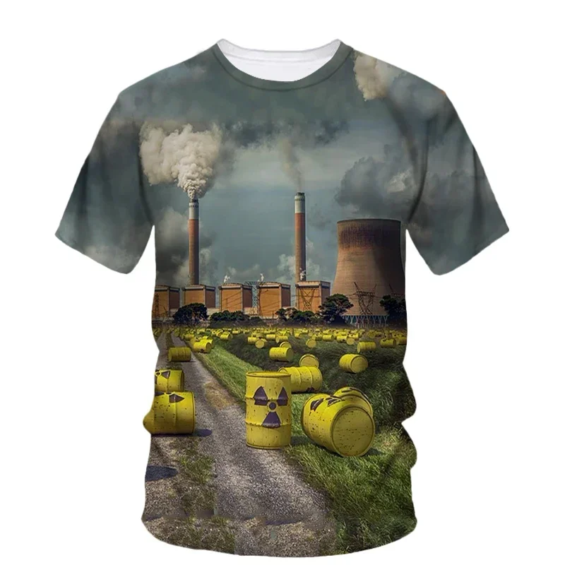 T-shirt Da Uomo Estiva Stampata in 3D Con Logo Della Contaminazione Nucleare T-shirt Da Uomo Estiva Rotonda Ad Asciugatura