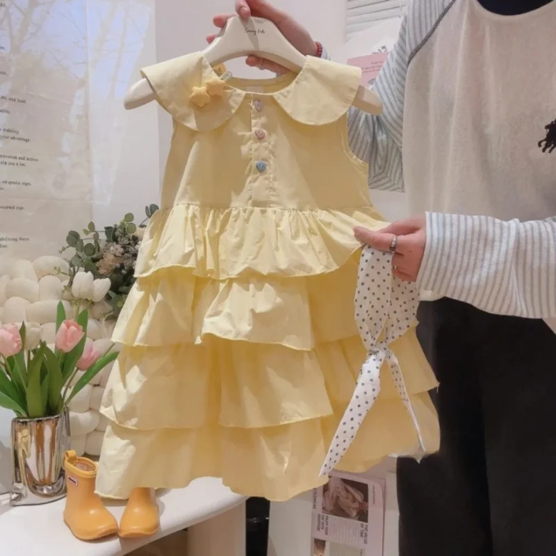 

New summer dress for girls, sweet princess dress, stylish doll collar dress, trendy cake dress