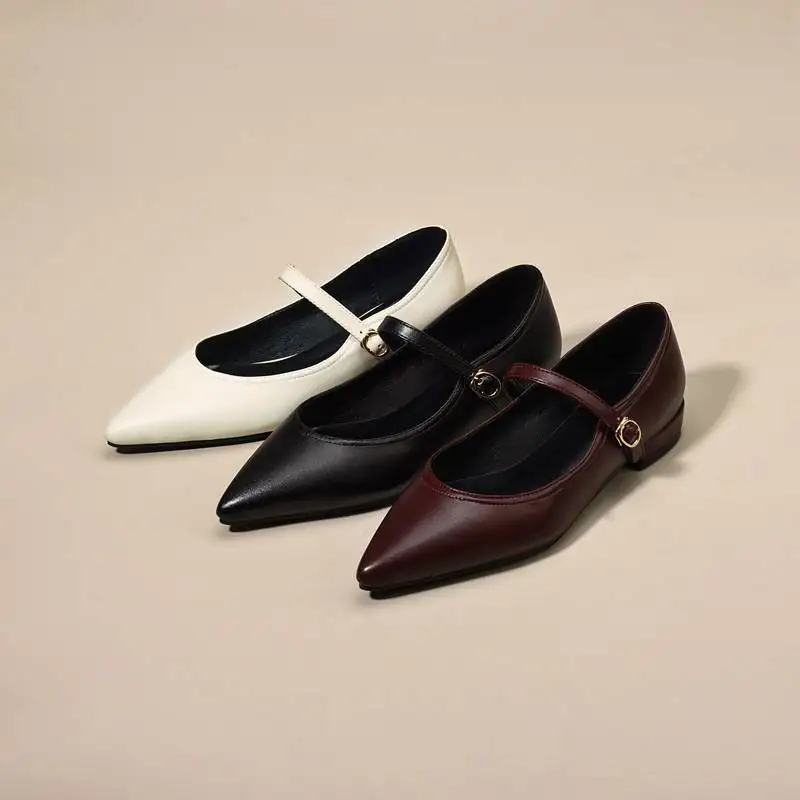 REAVE CAT 2023 Design Women Flats Pointed Toe Buckle Straps Elegant Female Shoes Soft Comfortable Solid Large Size 40 41 42 43