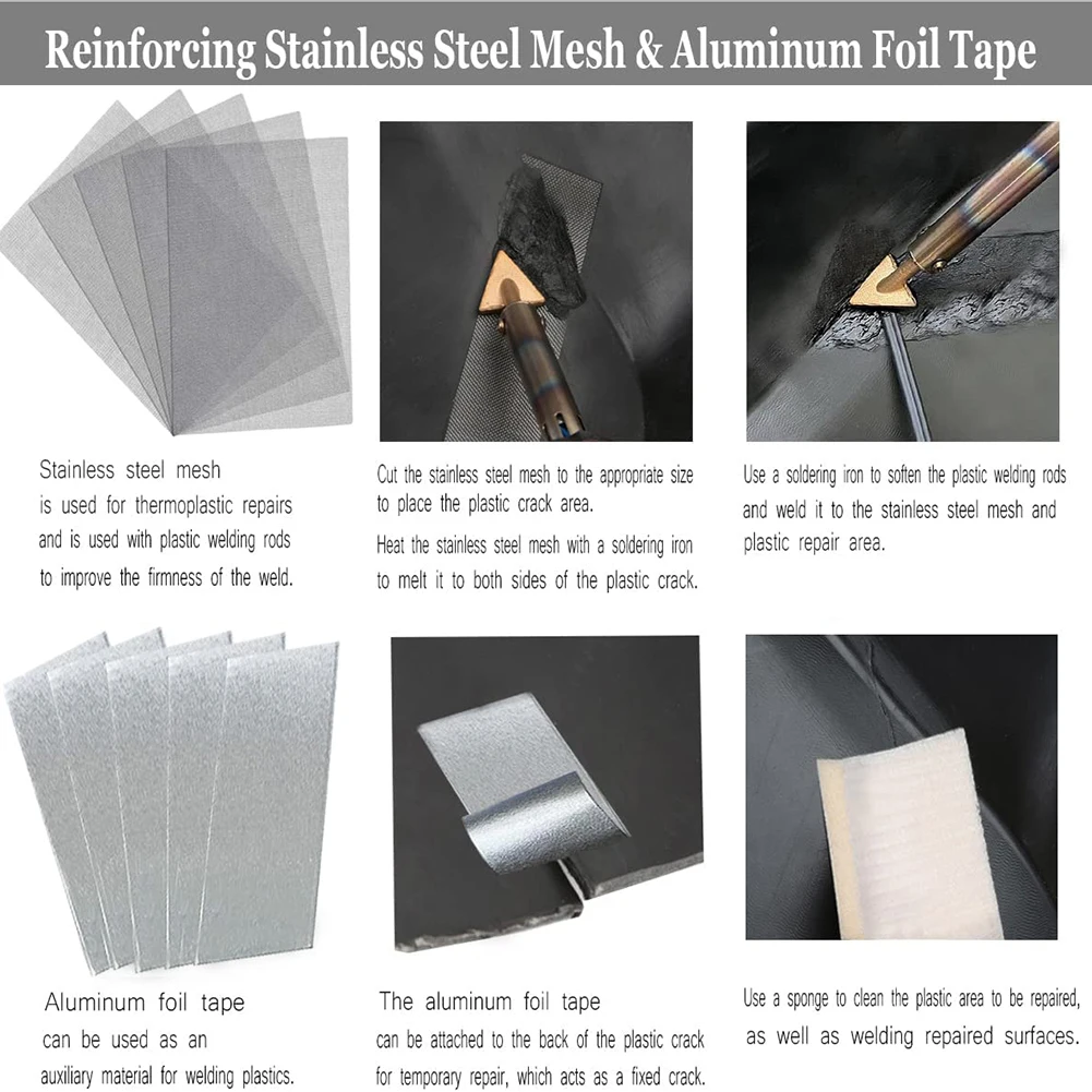 Welding Rods Repair Any Plastic Parts with Ease 120 Pcs/Set of Welder Rods Mesh and Tape for ABS PP PU PE PA PC TPO