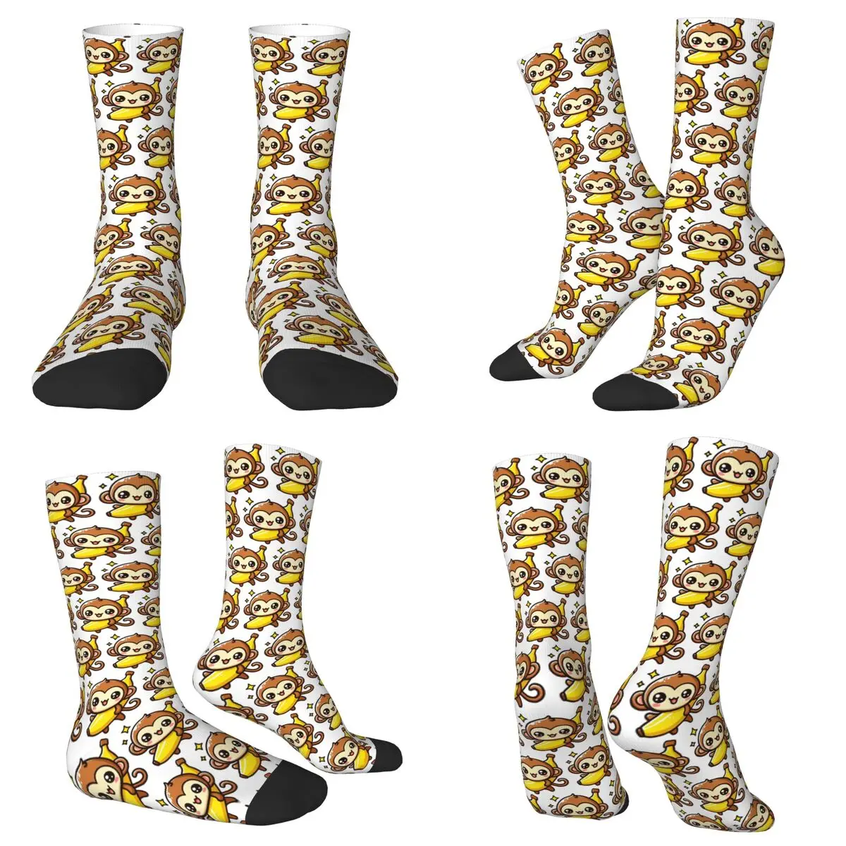 All Seasons Crew Stockings Cartoon Monkey Animal And Banana Socks Fashion Long Socks for Men Women Valentine's Day Gifts