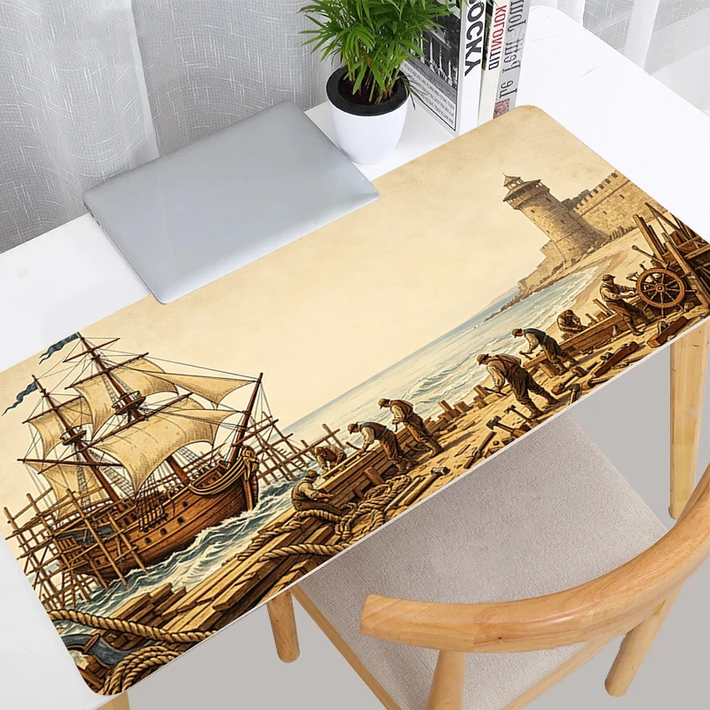 Gaming Mousepad Vintage Spanish Age of Discovery Series Office Desk Mat Computer Gamer Mouse pad Rubber with Lock Edge Mouse Mat