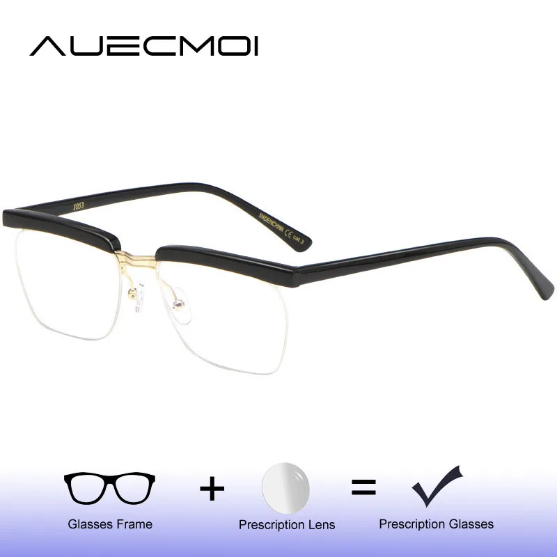 AUECMOI Vintage Acetate Half Frame Eyeglasses Men Myopia Prescription Glasses Man Tom Hardy Eyewear Optical view 4