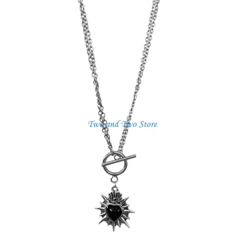 

HX6F Gothic Heart Spikes Chokers Necklace Lightweight Alloy Punk Neck Chain Accessory