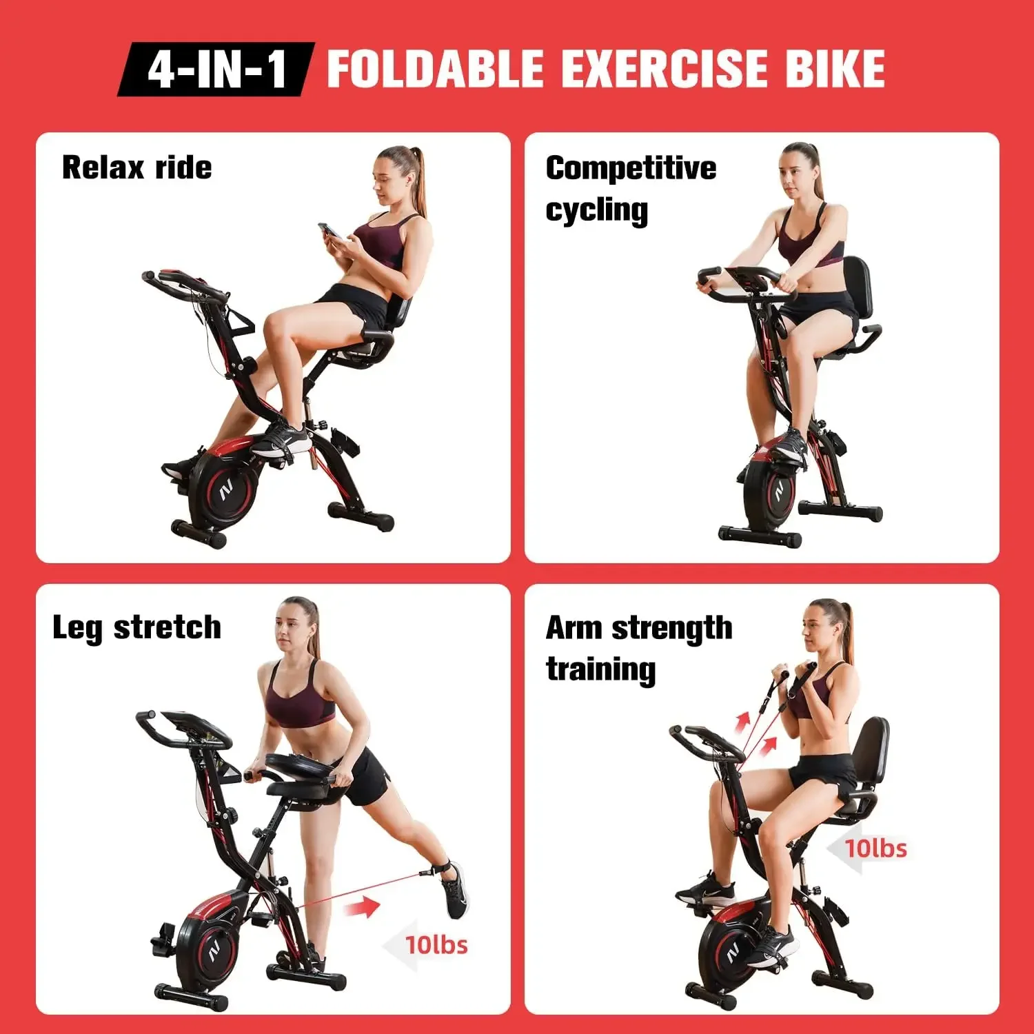 Exercise Bike with Arm & Leg Band, Foldable Stationary Bike for Seniors, Recumbent Exercise Bike for Home, Pluse Sensor,