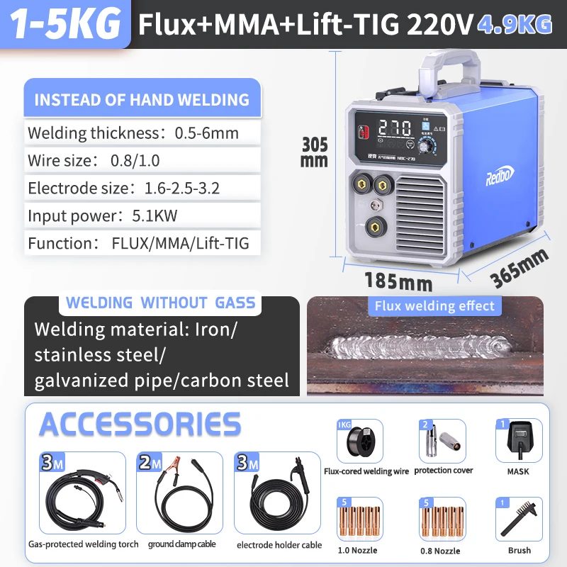 Portable IGBT Inverter DC Arc Welding LED 5KG Flux MMA TIG 3 in 1 MIG Welding Machine Convenient SYN Gasless Mig Welders 220V