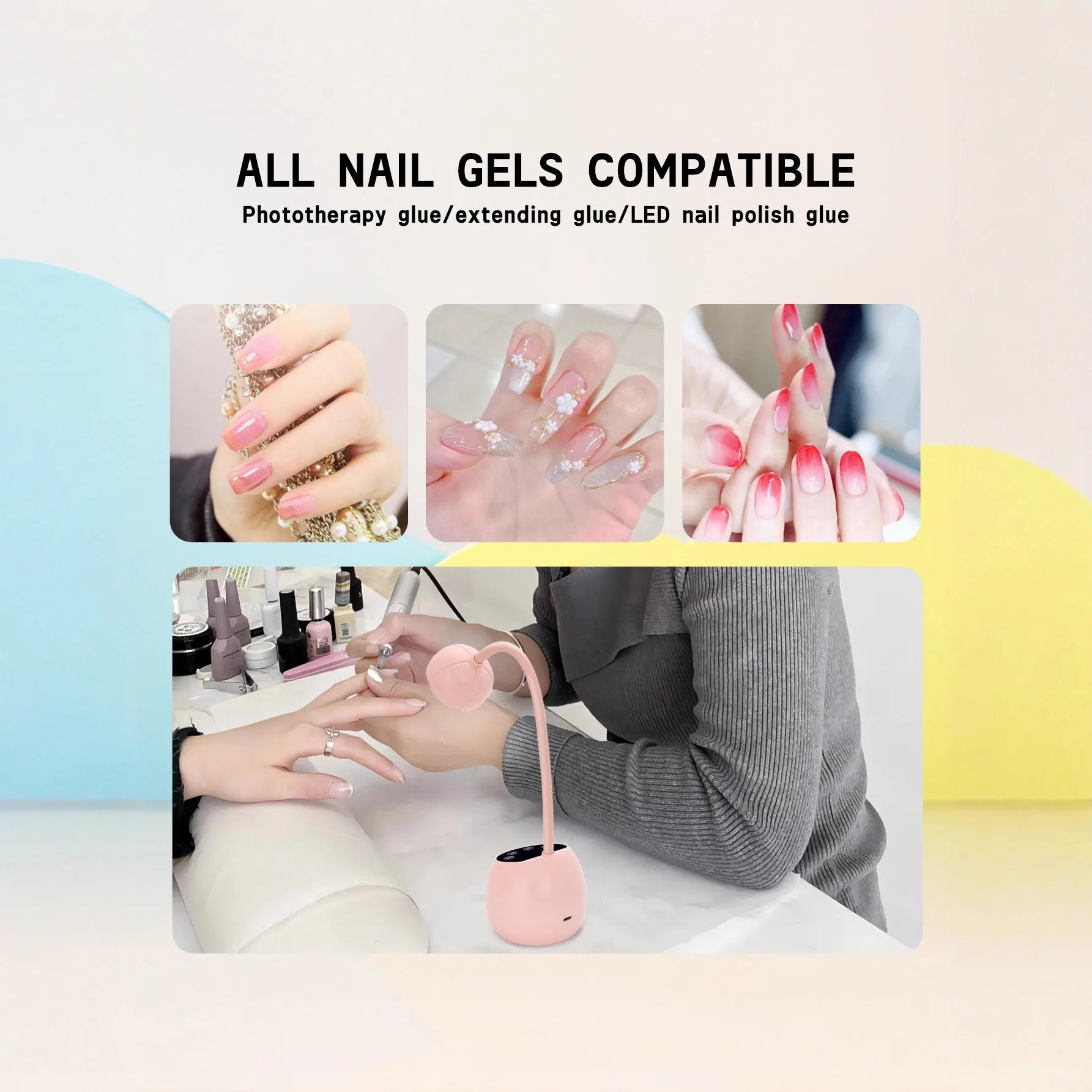 배터리형 데스크탑 지능형 네일 램프, 지능형 유도 360도 굽힘, 10초/30초/60초 선택, 자유 선택, 홈 네일 아트.