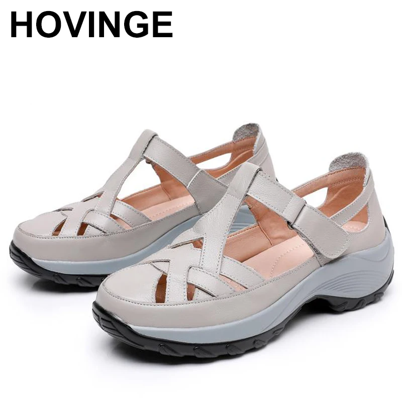 New Summer Round Toe Genuine Leather Roman Sandals Light Thick Sole Heightening Sandals Casual Comfortable Women Sandals