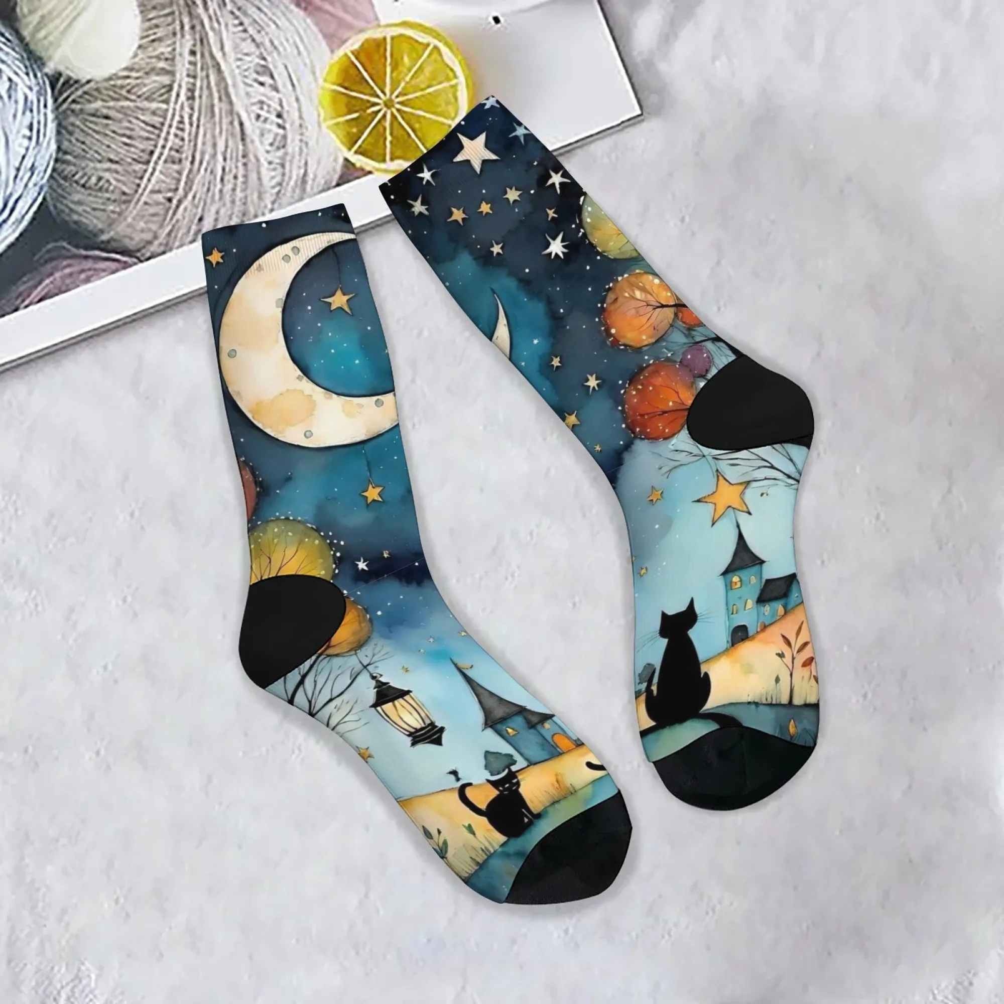 

Illustrations of dreamy colored cats socks personality hip hop fashion women's Socks comfortable non-slip casual socks gift