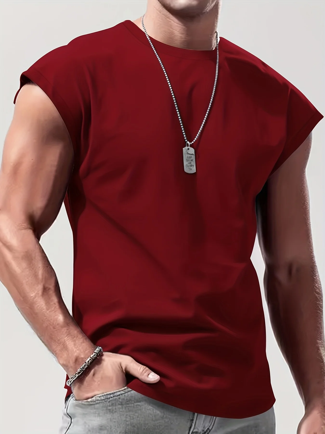 Men'S Summer Solid Color Sleeveless Tank Top Breathable Suitable for Casual Sports Versatile Style image 2