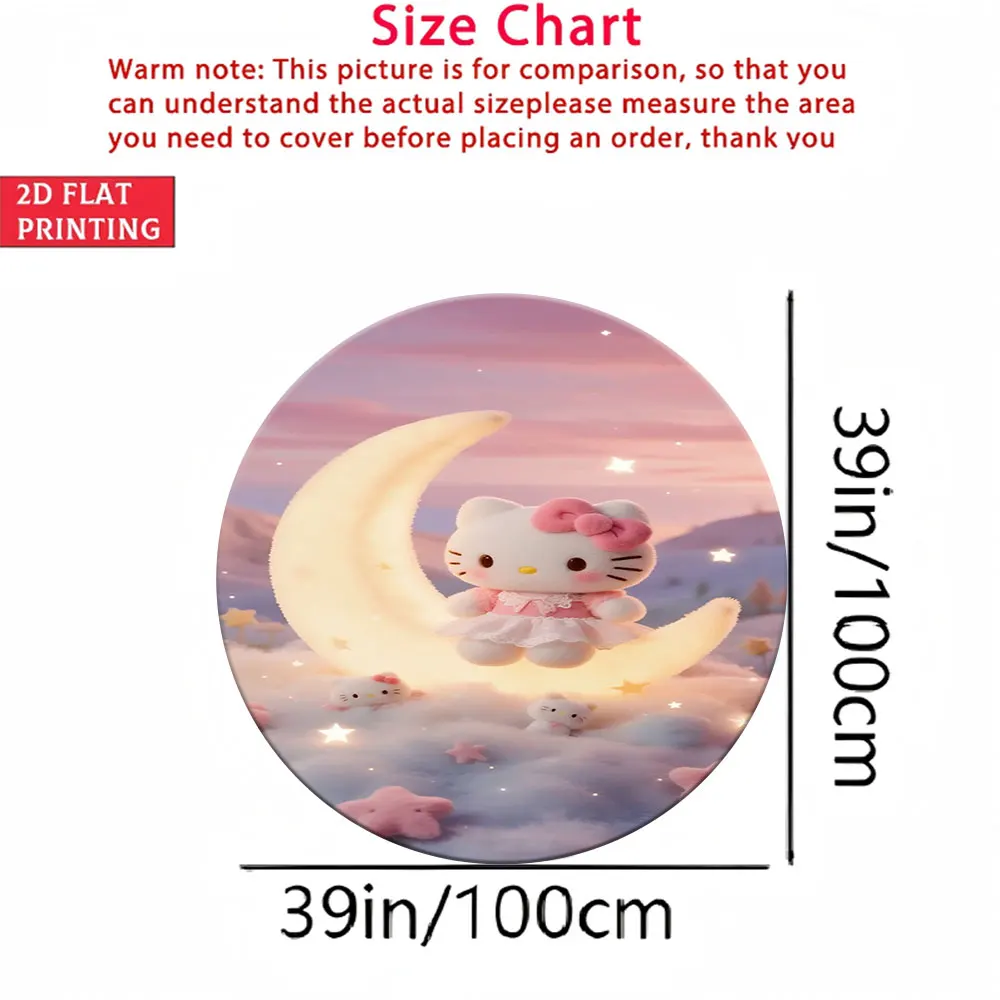 

Мягкий круглый коврик для детской комнаты, милый коврик с принтом Hello Kitty, луны, облаков и звезд, противоскользящий игровой коврик для детской, 39 дюймов, мультяшный декор