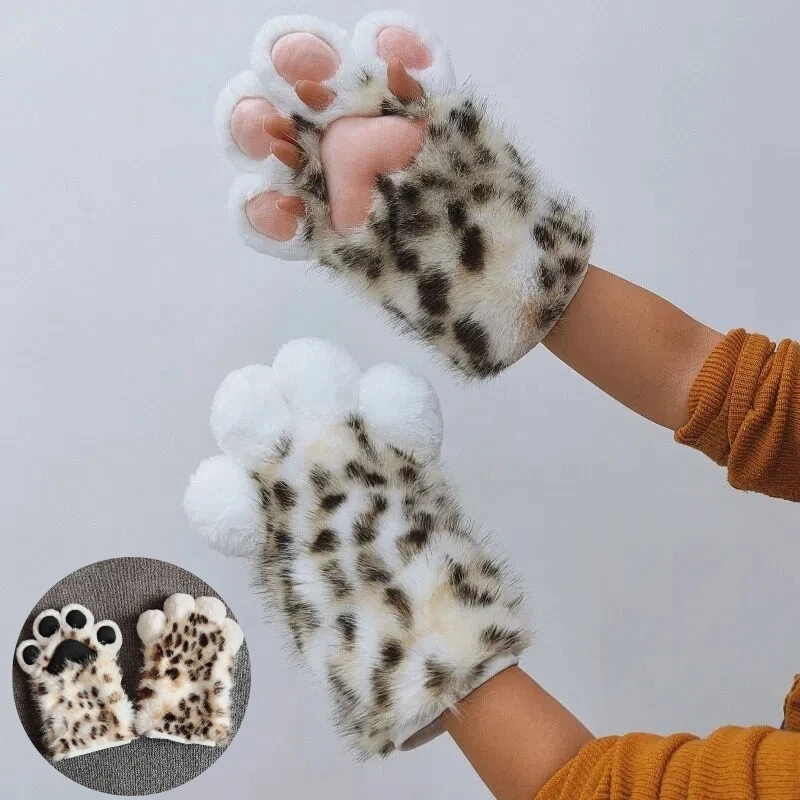 

Lolita Mittens Fursuit Cosplay Costume Accessories Plush Snow Leopard Claws Gloves Furry Cat Paw Halloween Party Dress Up
