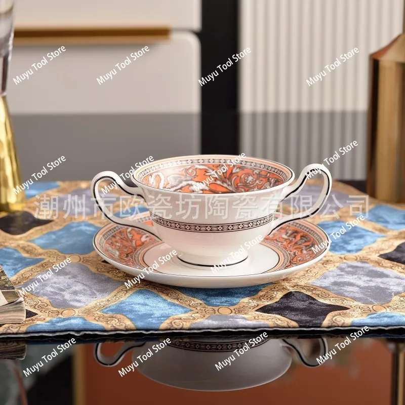 

Внутренний рельефный шелковый дорожный креативный костяной фарфор в европейском стиле, бинауральный набор кофейных чашек и блюдца, чашка для воды, чая, домашняя