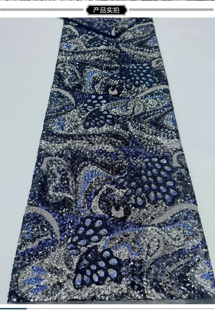 

1yard High quality gauze fabric Vintage peacock tail sequin embroidery tela Dress cheongsam tissus fabric for sewing