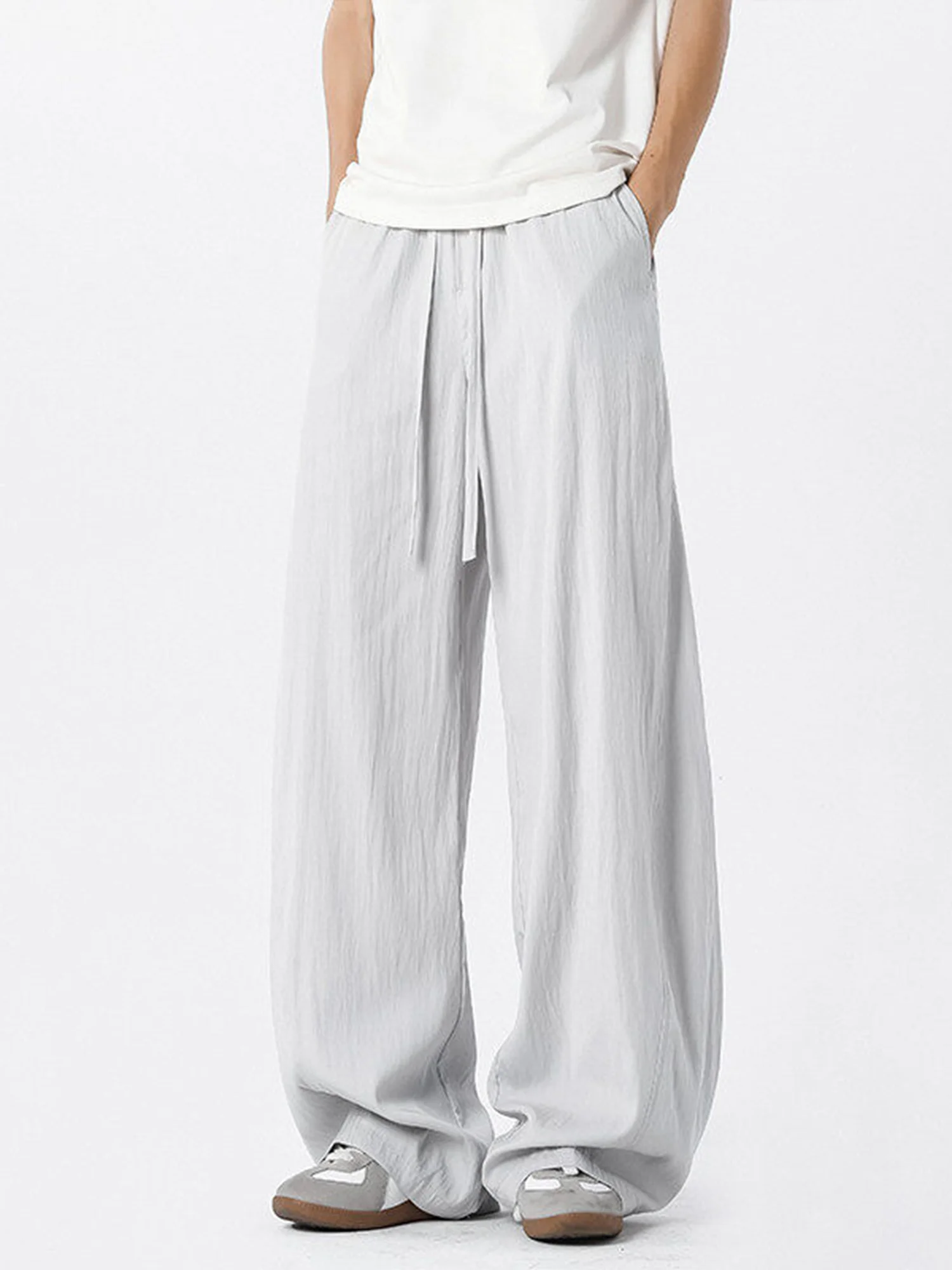 

Легкие летние мужские брюки из ледяного шелка прямого кроя, быстросохнущие, спортивные, свободного кроя, длинные, модные, повседневные, для отдыха