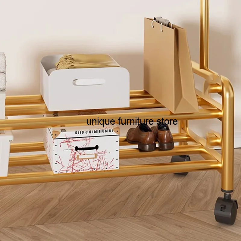 Golden Minimalist Clothes Rack Metal Floor Bedroom Shoe Storage Clothes Hanger Garment Shelves Arara De Roupa Garden Furniture