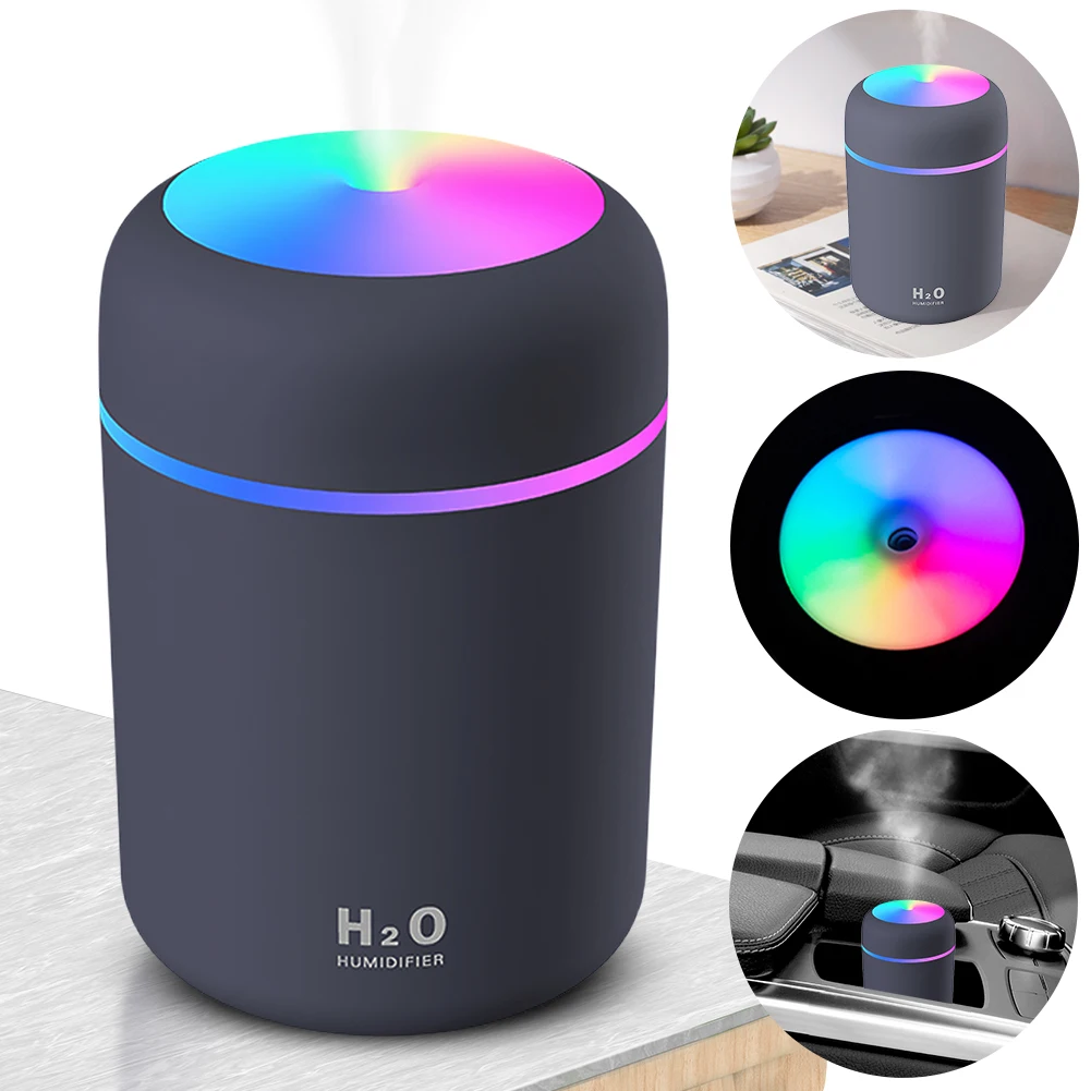 

300ml Air Humidifier Portable Ultrasonic Colorful Light H2O Aroma Diffuser Cool Mist For Car Bedroom Home Purifier Humificador