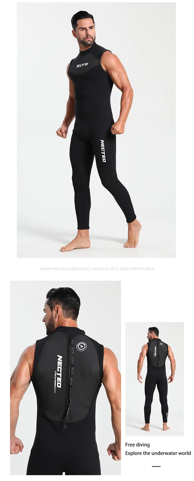 Neopren-Ärmelloser Neoprenanzug 3mm Herren Einteiliger Neoprenanzug Ultra-Elastischer Reißverschluss Tauchanzug für Schwimmen, Surfen, Triathlon – Detail 8