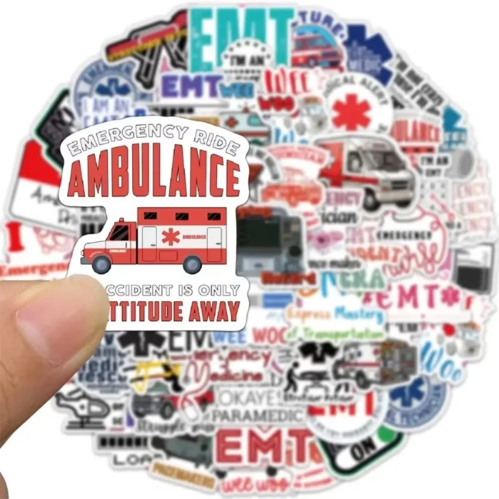 50Pcs Emergency Medical Technician Decal Cartoon Doctor Nurse Ambulance Stickers Luggage Skateboard Bike Wall Helmet