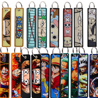 Anime One Piece Label Keychain Luffy Zoro Action Figures Fabric Woven Label Key Ring Accessories for Car Bag Key Chain Toys Gift