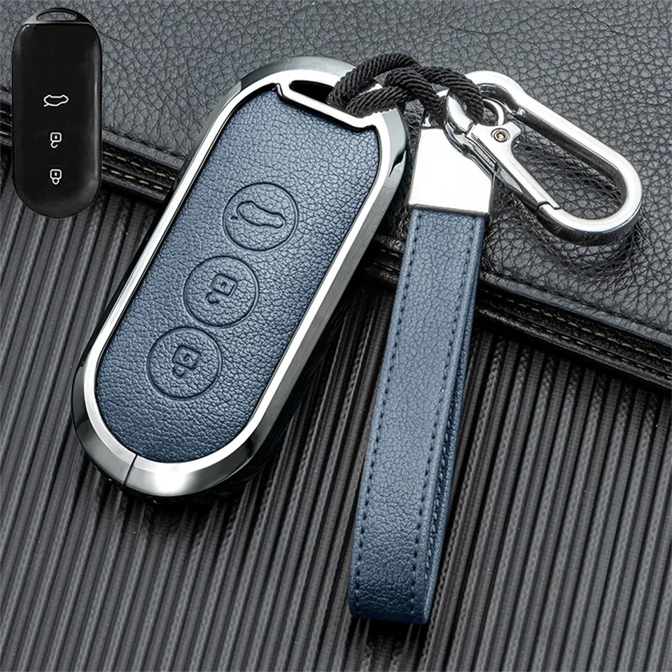 Zinc Alloy Leather Car Smart Key Case Cover for Aito M5 M7 2022 3 Buttons Remote Protection Shell Keychain Auto Accessories