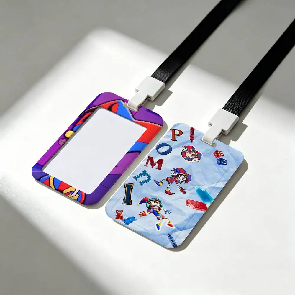 Cute Girl P-Pomni Card Holder Neck Strap Pendant Door Badge Holder Lanyards Keychain Work Credential Case Gift