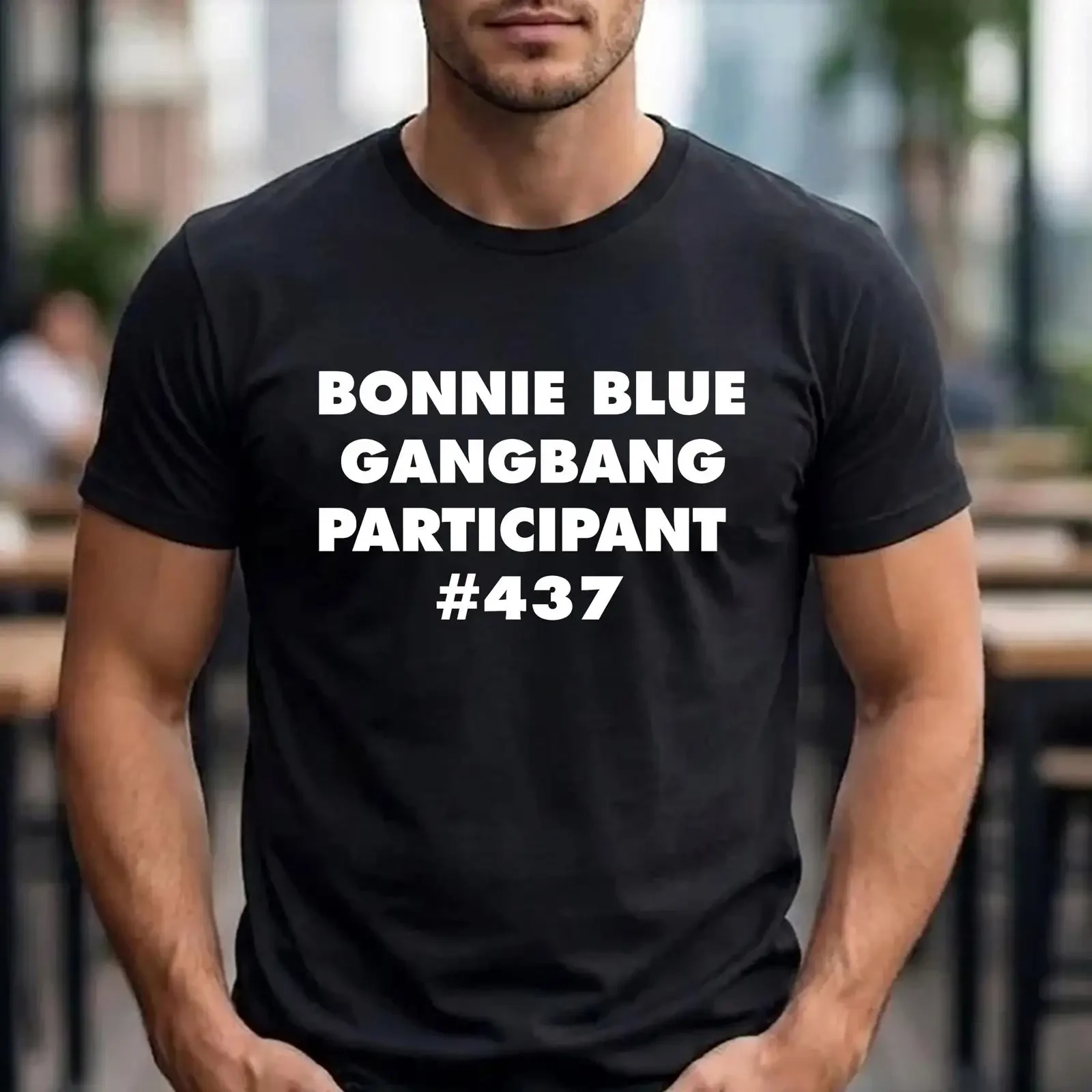Bonnie Blue Gangbang Participant 437 Funny Slogan Print T Shirt Men's Black Crew Neck Casual   vintage Washed Versatile Unisex