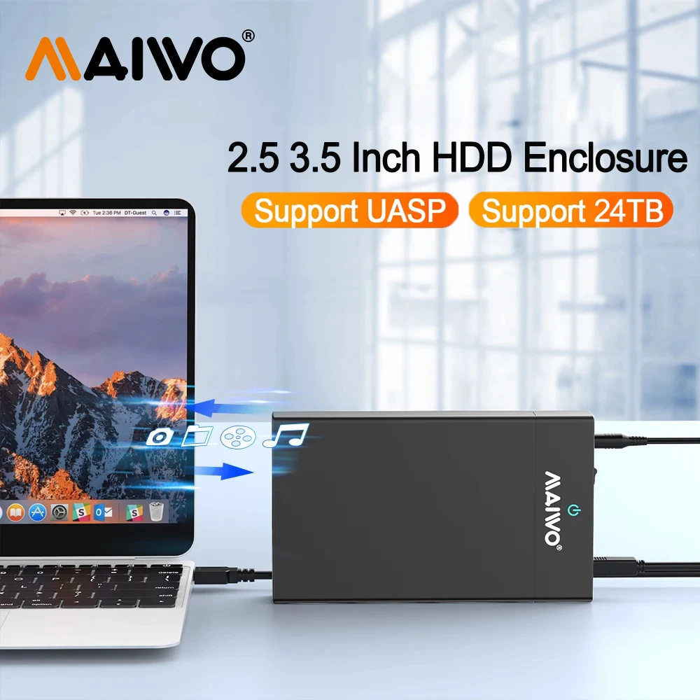 

MAIWO USB 3.0 2.5 3.5'' SATA Adapter External Hard Drive HDD Enclosure SATA Support 24TB Capacity 5Gbps High Speed for PC Laptop