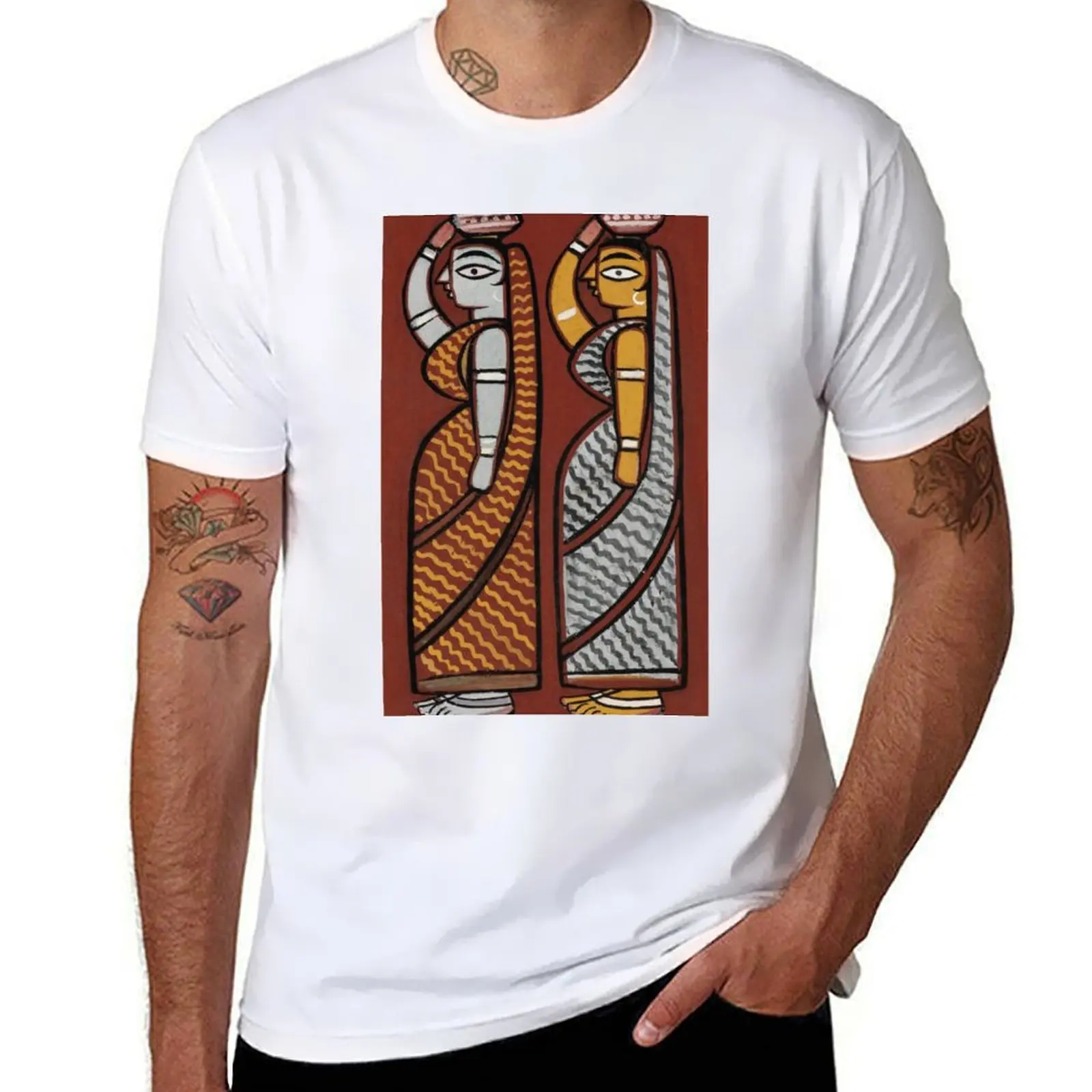 

jamini roy painting T-Shirt t shirt men 100% cotton luxury brand man t shirt cotton T-Shirt