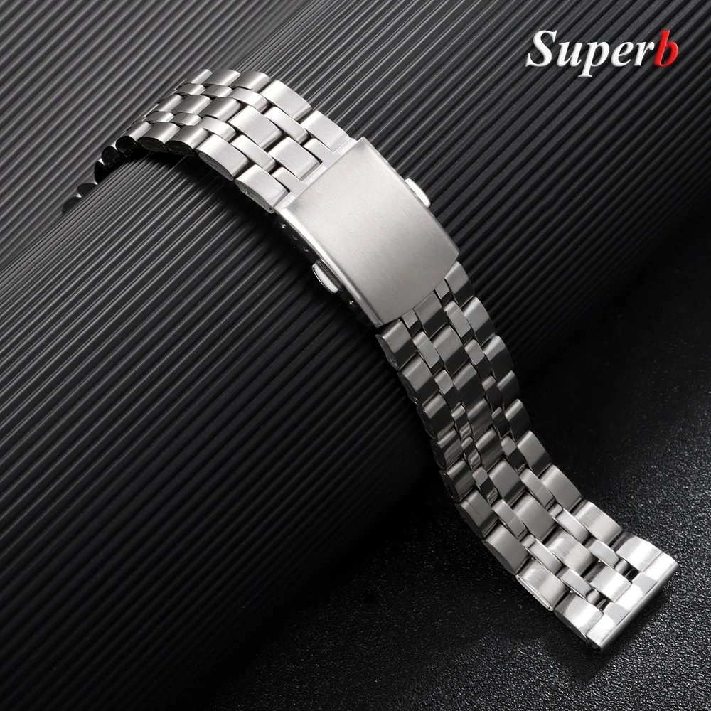 حزام ساعة من الفولاذ المقاوم للصدأ 20 مم 22 مم حزام عالمي قابل للطي مشبك أمان للنساء سوار حزام ساعة إكسسوارات حزام الساعة