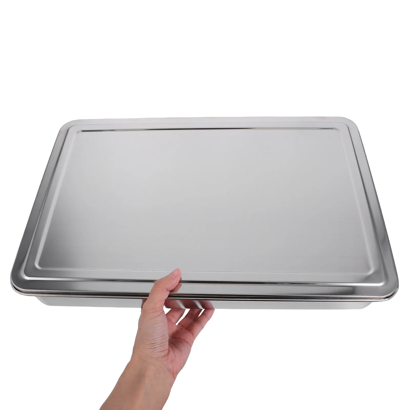 Heavy Duty Stainless Steel Rectangle Sheet Cake Pan with Sealed Lid Ideal for Toasters Oven Baking Storage Space Saving
