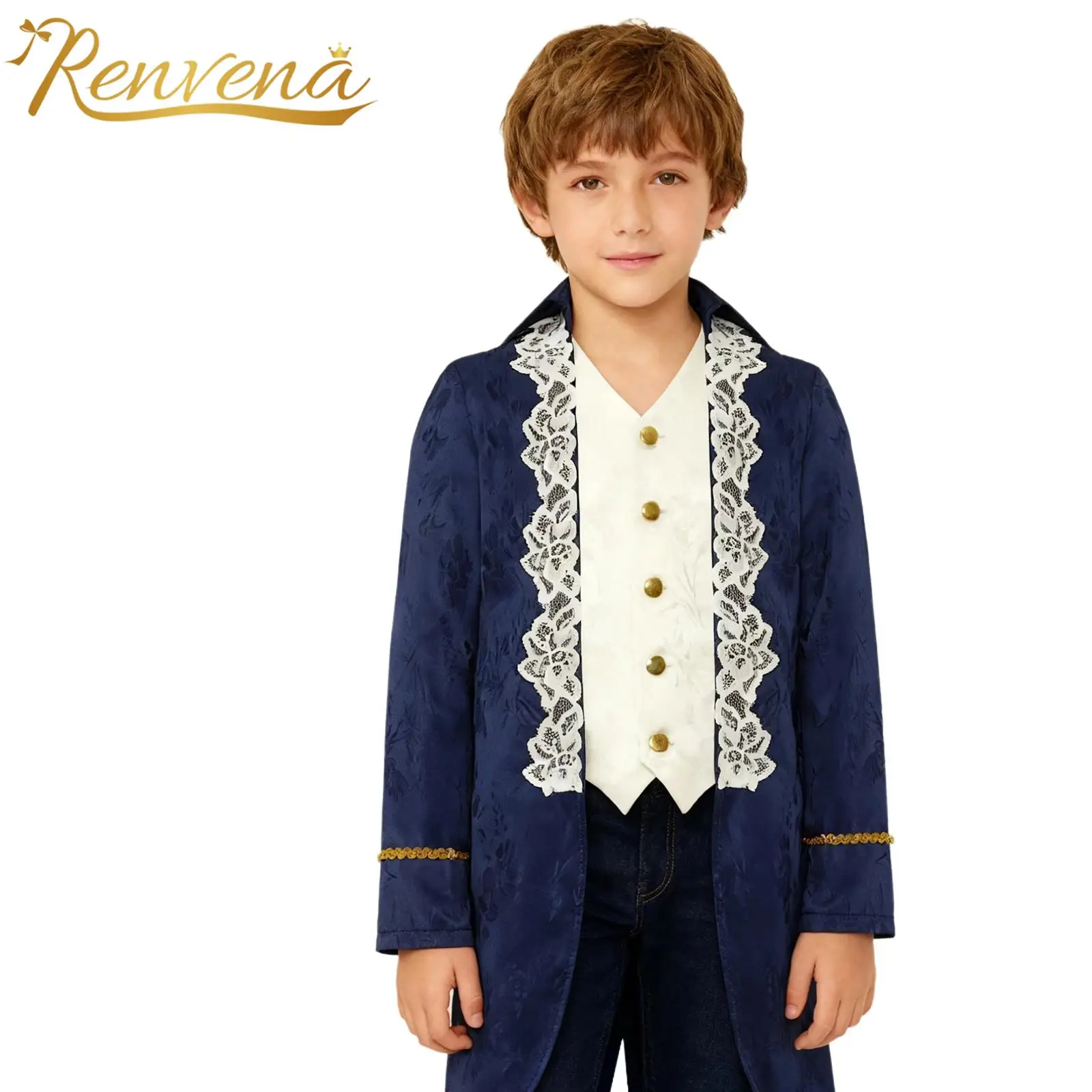 Veste victorienne pour garçons, manteaux médiévaux Vintage pour enfants, vestes Renaissance pour enfants, manteau en dentelle brodée, Costume de carnaval