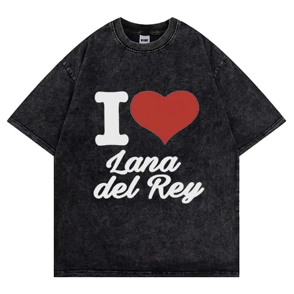 Retro Men T-shirts Lana Del Rey Print T Shirt Cotton Loose Casual Tees Unisex Short Sleeve Washed Dark T Shirts Casual Tops