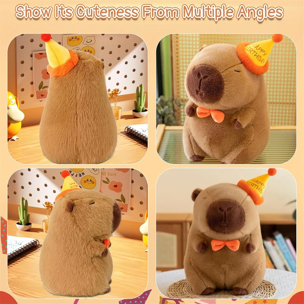 Lindo Feliz cumpleaños Capybara felpa suave Capybara Animal relleno juguete de peluche suave Kawaii regalos de cumpleaños decoración de fiesta para niños