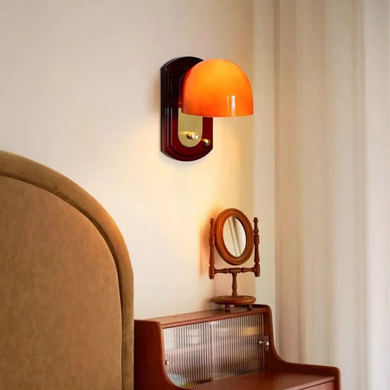 

Modern Orange Glass Wall Light E27 Bulb Dark Red Metal Indoor Bedroom Parlor Stairs Kitchen Wall Lamp