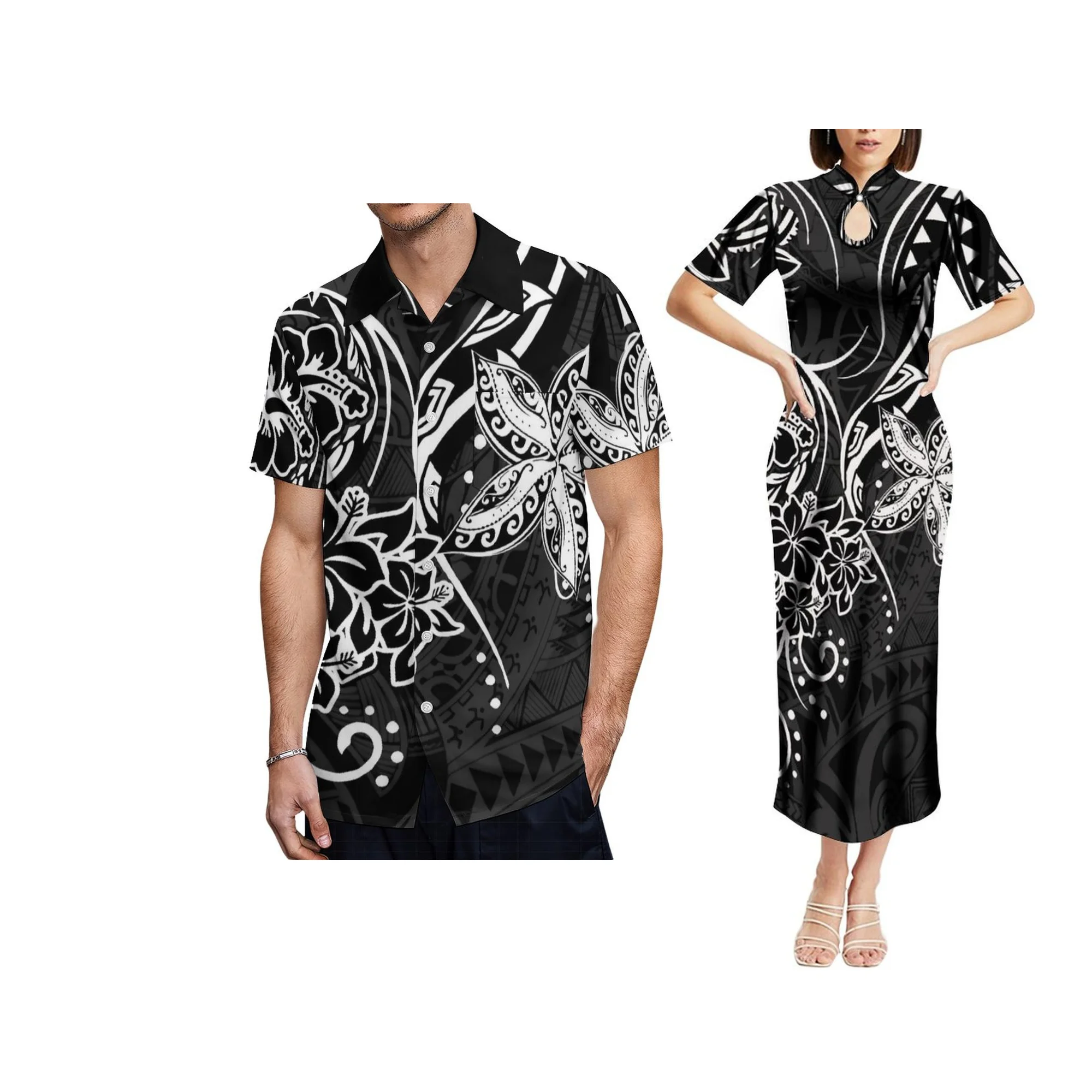 New Design Customizable Women Elegant Mandarin Collar Short Sleeve Dress Ladies Polynesian Dress Plus Size Womens Clothing