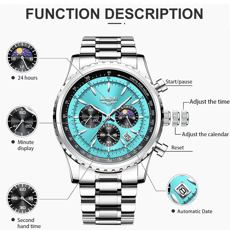 LIGE 2026 Men Watches Top Brand Stainless Steel Sport Date Waterproof Quartz Watch Men Military Wristwatch Relogio Masculino+BOX