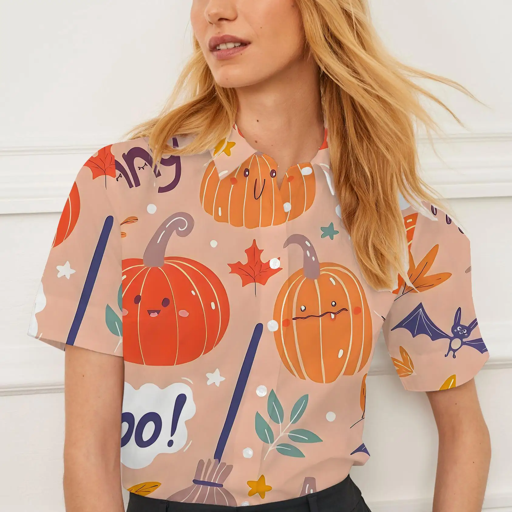 Summer shirt short sleeves for women Christmas pumpkin pattern design breathable suitable for daily or formal wear stylish