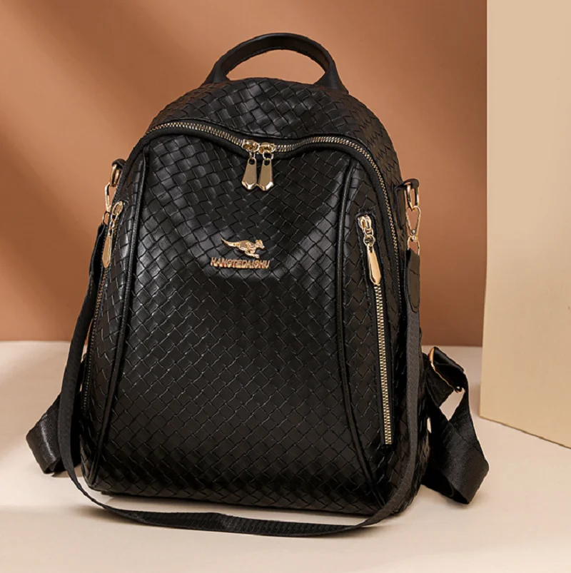 2026 New Women's Fashion Luxury Weave Soft Leather Backpack High Capacity Travel Backpacks Casual Shoulder Bags School Bag Totes