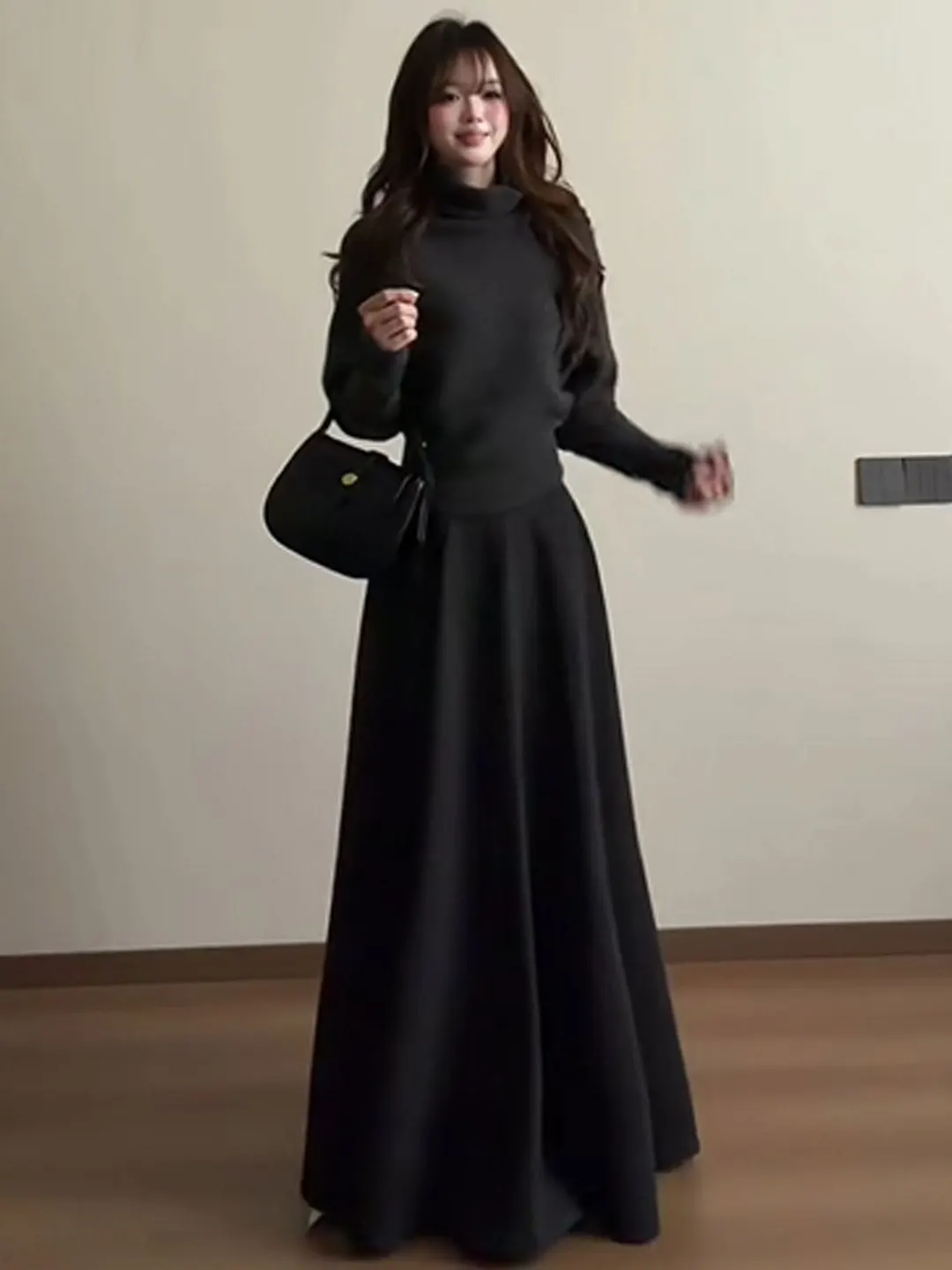 

Korean Sle Lazy Faion Top And f Skirt Two-Piece Set Ele Clete OOTD Spring 2026 Comfortable Long Sve High Ne