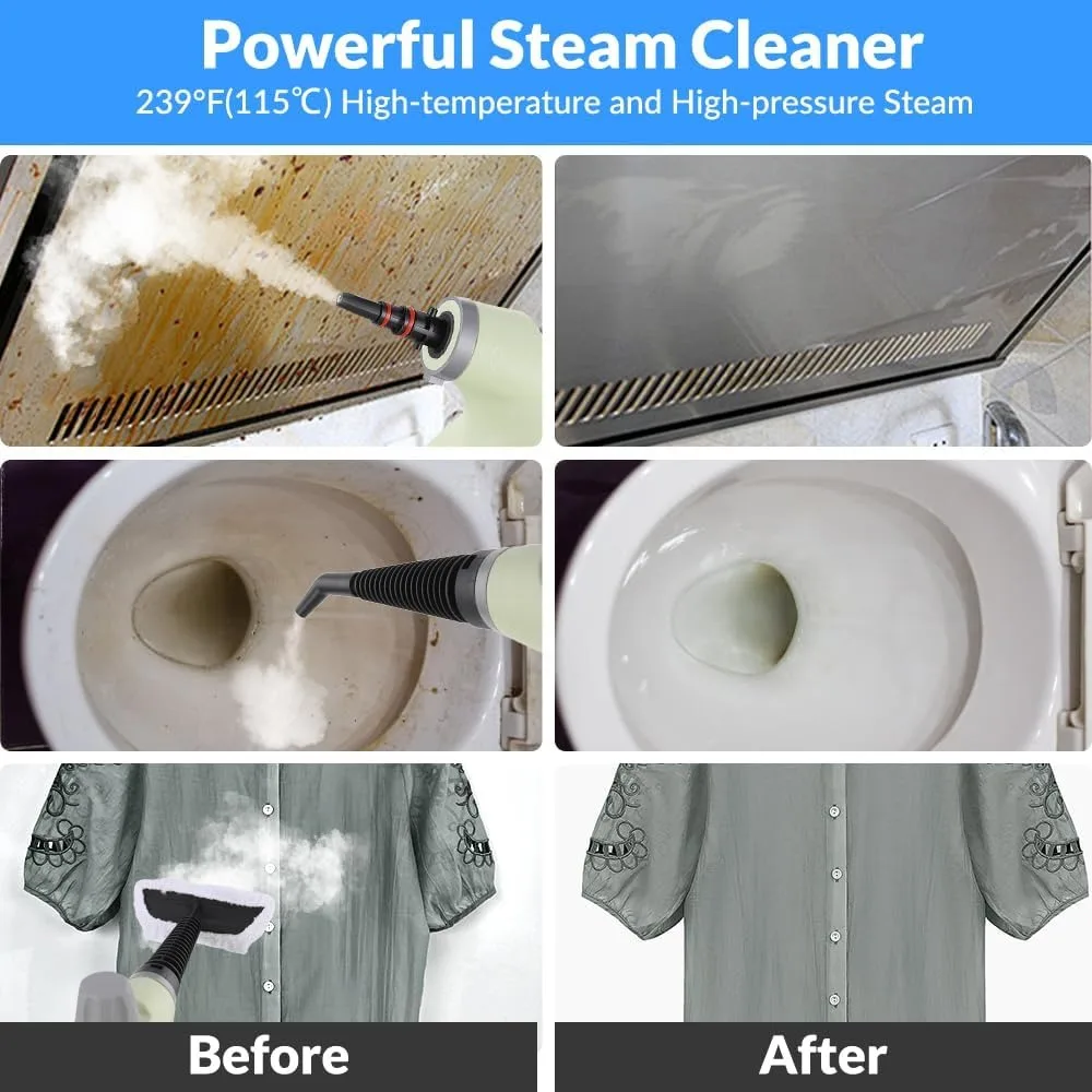 Handheld Pressurized Steam Cleaner, 12pcs Accessories, Portable Steamer for Home, Car, Furniture, Floor, Upholstery, Grout & Tile