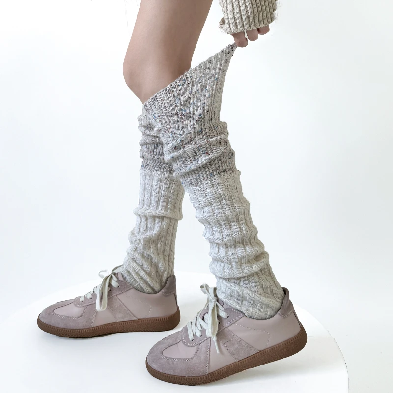 Women Leg Warmers Color Matching Knee High Socks Thigh High Stockings Women Autumn Winter Warm Knitted Foot Cover JK Leg Warmers