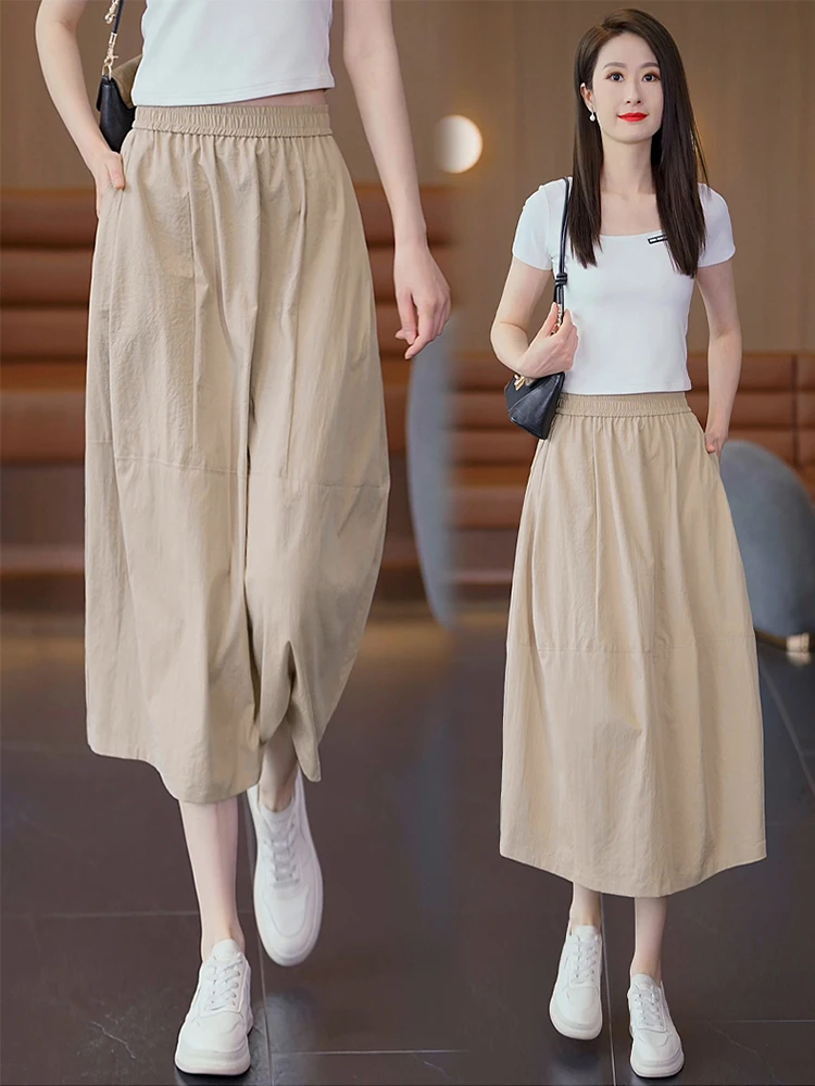 

Summer Thin High Waist Elastic A-Line Flower Bud Skirt Women's Half-length Hip Concealing Midi Umbrella Skirt Casual Breathable