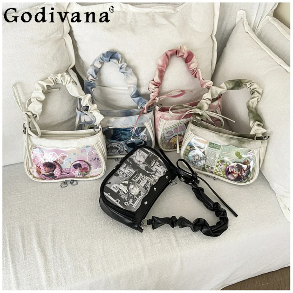 Sweet Cute Casual Underarm Folds Transparent Itabag Japanese Shoulder Bag Bolso Commuter Crossbody Shopping Bags Handbags