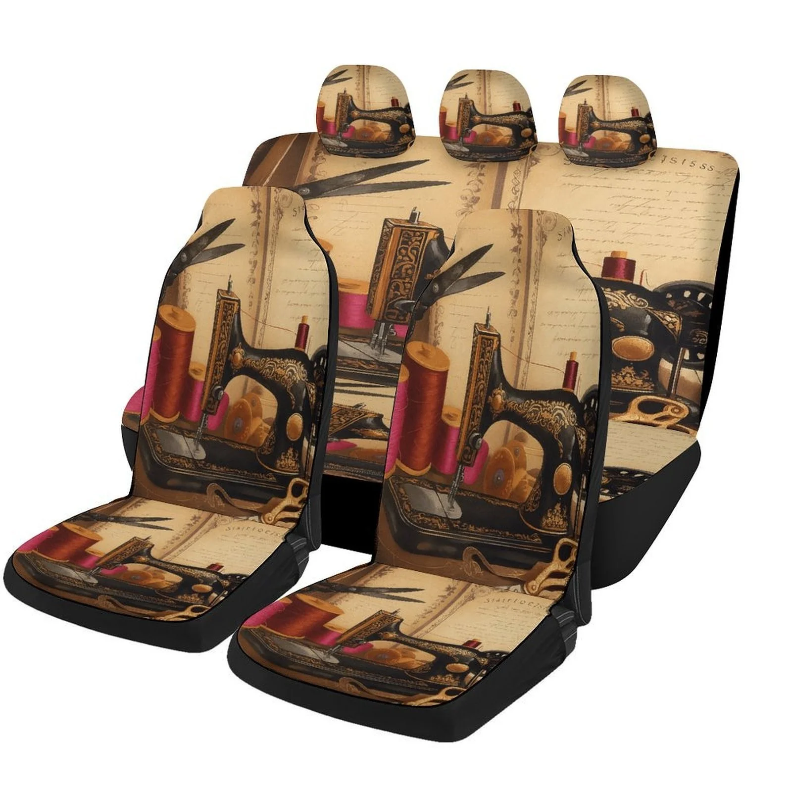 Sewing Machine Setup Themed Car Seat Covers Set For Most Cars, Fashionable Comfortable Decorative Car Seat Protector Covers Full