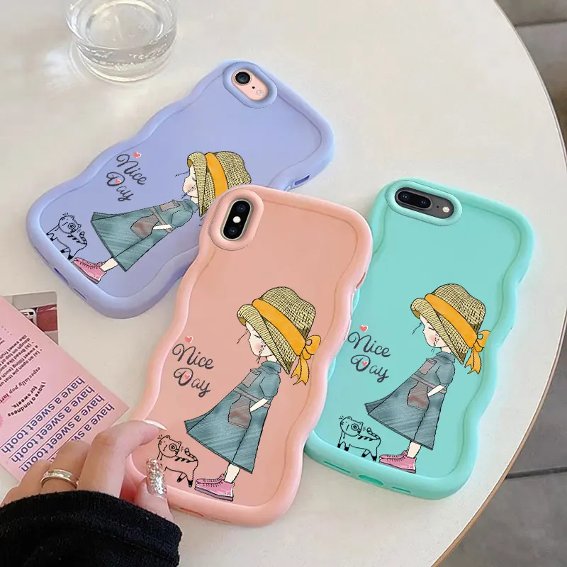 Nice Girl Macalong Phone Case for iPhone 7 8 PLUS SE 2020 2022 X XS MAX Soft Coque Wavy edged Shockproof Cover Shell