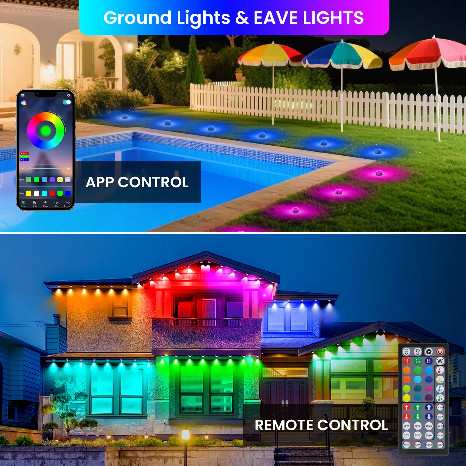 RGBCCT LED Ground Lawn Light Waterproof 15M 30M 60M 90M Bluetooth APP Remote Control Magic Color Christmas Lawn/Floor Lights